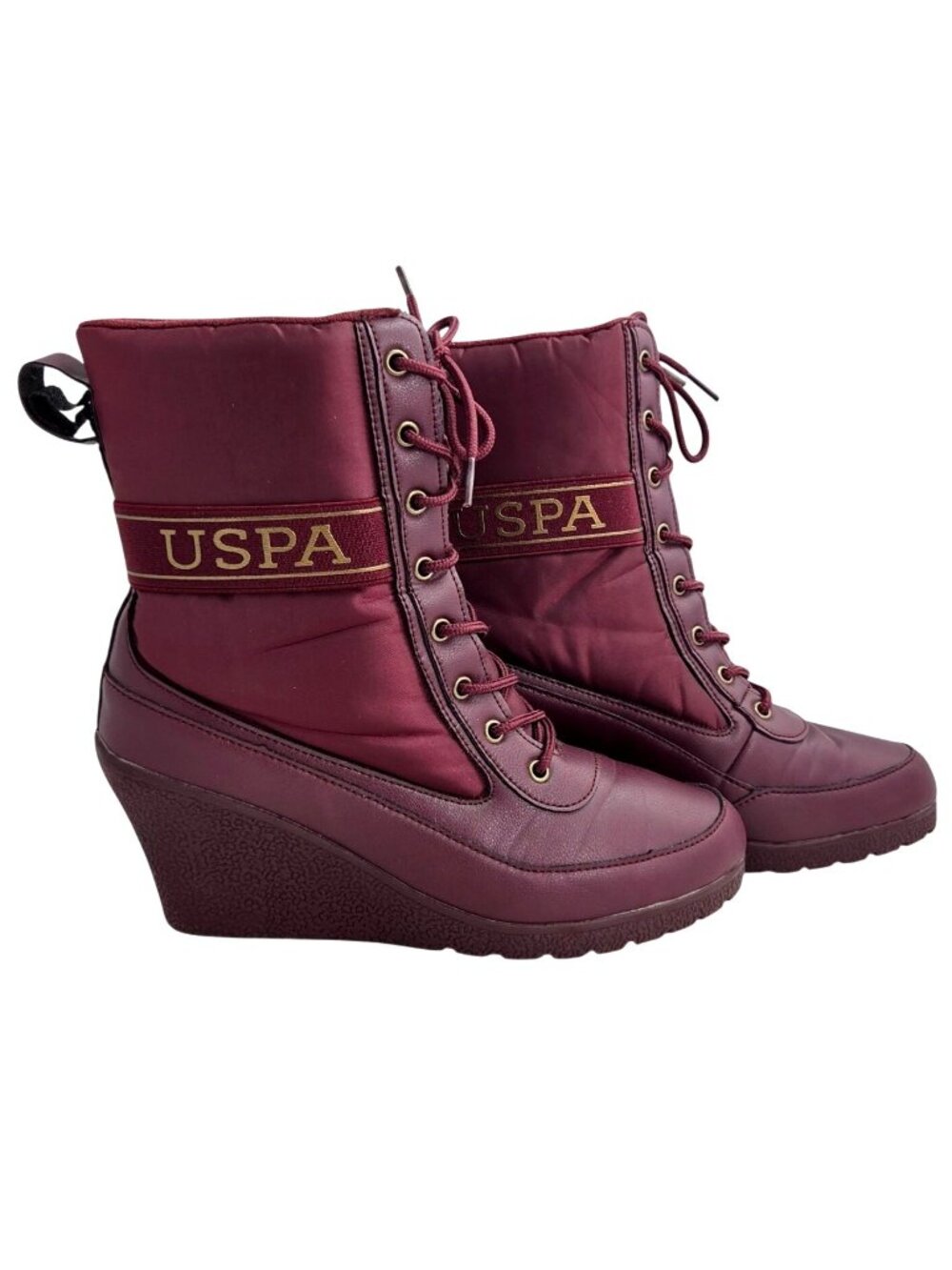 US Polo Association Womens Burgundy Lace-Up Wedge Boots Size 9.5